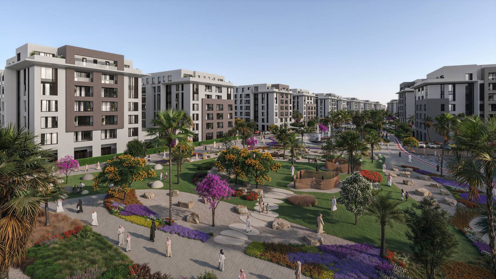 Central park and residential buildings of Al Alyaa, Madinah