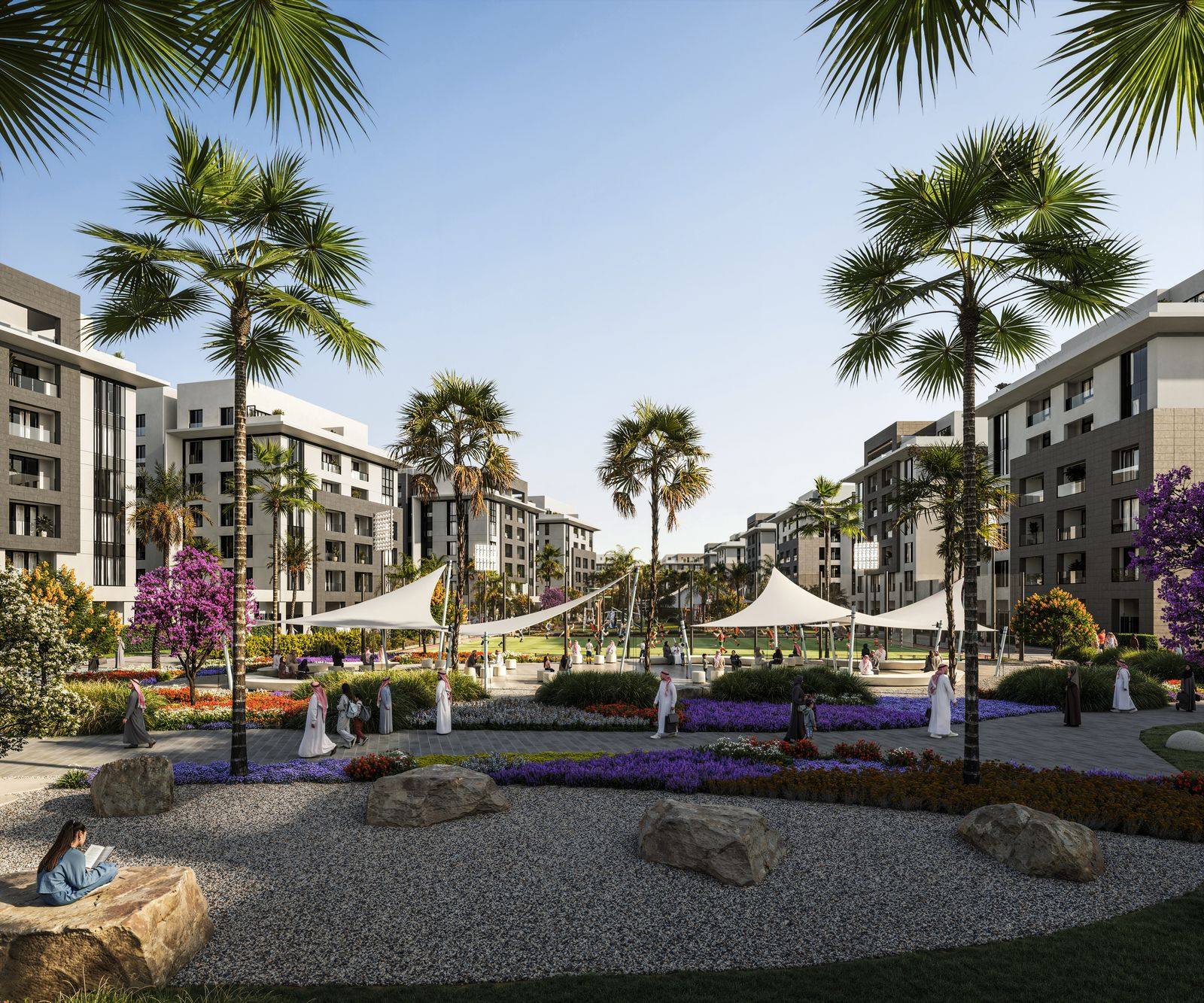Shaded plaza at Al Alyaa