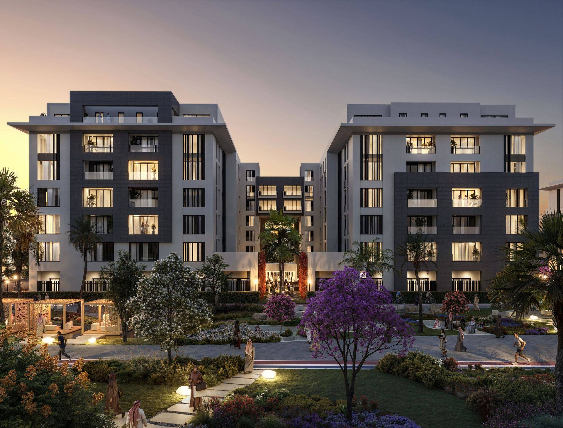 Al Alyaa apartments at dusk, Knowledge Economic City, Madinah